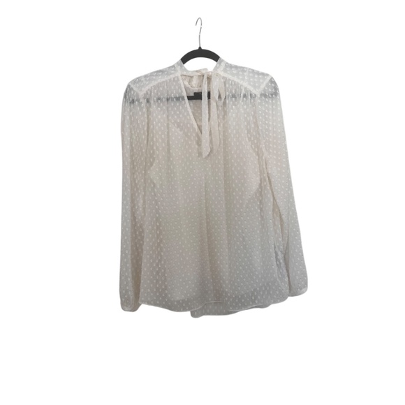 NYDJ Sheer White Swiss Dot Tie-Neck Blouse with Tank | Size Large | EUC - Picture 2 of 7